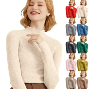 2024 Women's Sweaters Half Turtleneck Thin Long Sleeve Causal Pullover Sweater