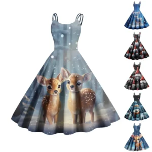 Women's Fashion Christmas Printed Sexy Strapless Gothic Cocktail Dress Punk,