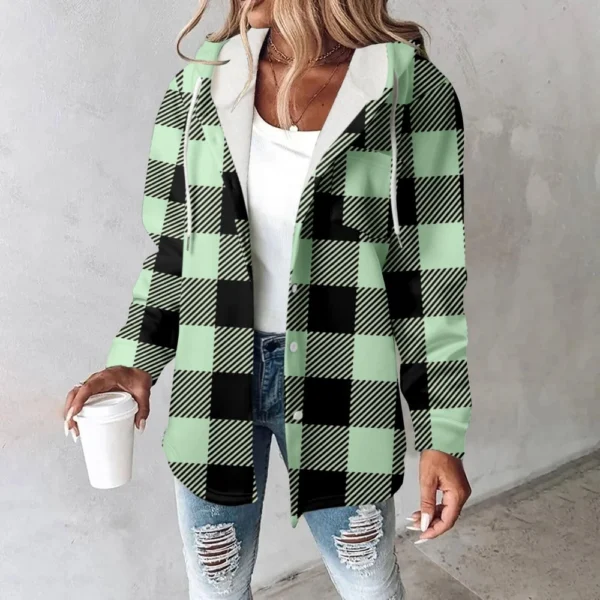 Fleece Hoodies For Women Warm Print Sweatshirt Button Lined Drawstring Hooded - Image 34
