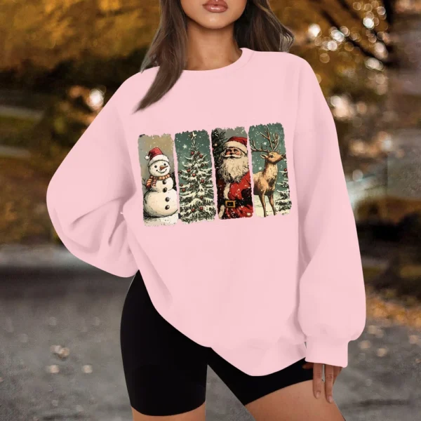 Women's Casual Fashion Long Sleeve Christmas Print Round Neck Sweatshirt Top - Image 37