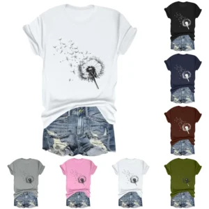 Women's Fashion Daily Short Sleeved Loose Casual Printed Round Neck T-Shirt