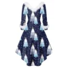 Women's Fashion V-neck Casual Fit Christmas Print Party Long Sleeve Dress - Image 11