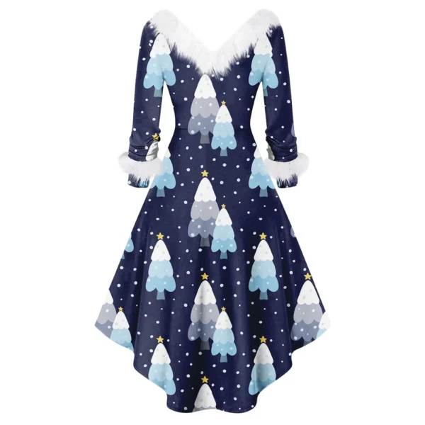 Women's Fashion V-neck Casual Fit Christmas Print Party Long Sleeve Dress - Image 11