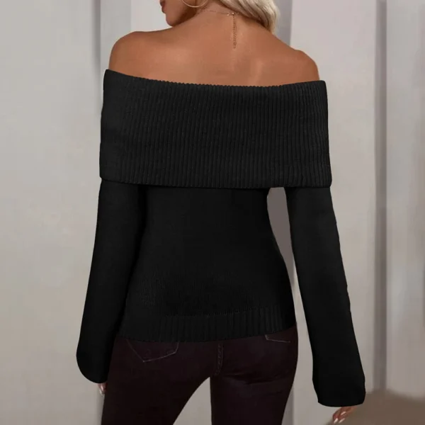 Pullover Jumper Tops Womens Off Shoulder Fold Over Sweater Knit Fall Sweaters - Image 12