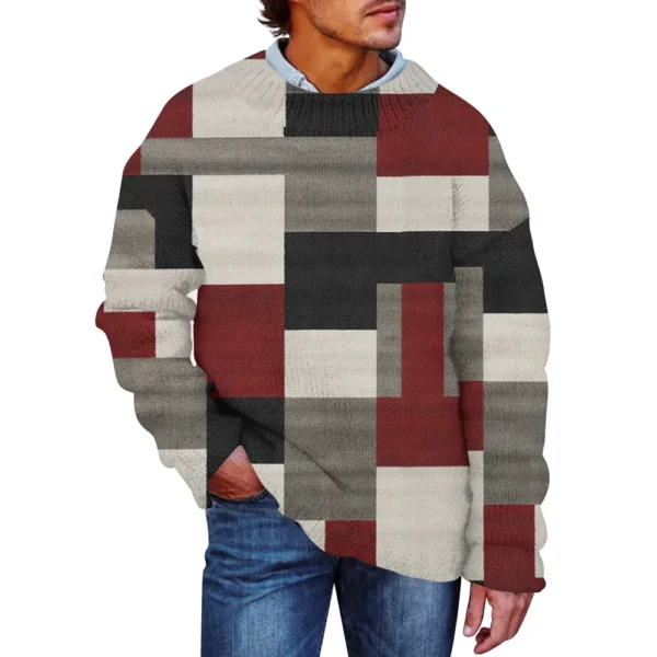 Men'S Printed Synthetic Sweater Round Neck Sportswear Loose Long Sleeved Top - Image 7