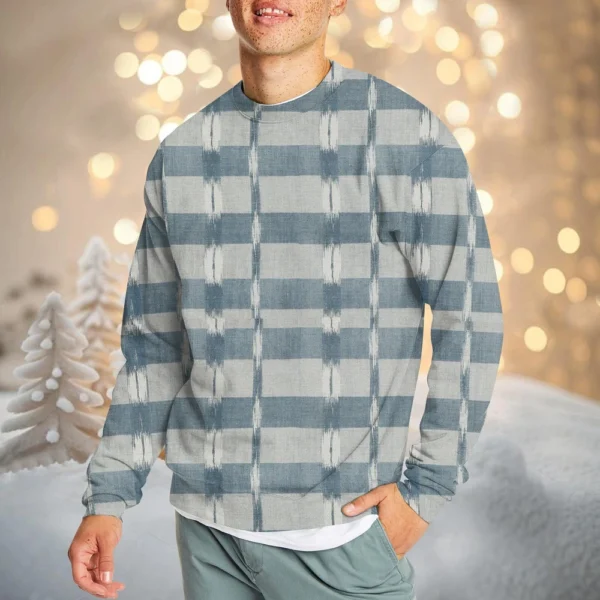 Men's Casual Fashion Comfortable Plaid Round Neck Pullover Sweatshirt Sweatshirt - Image 36