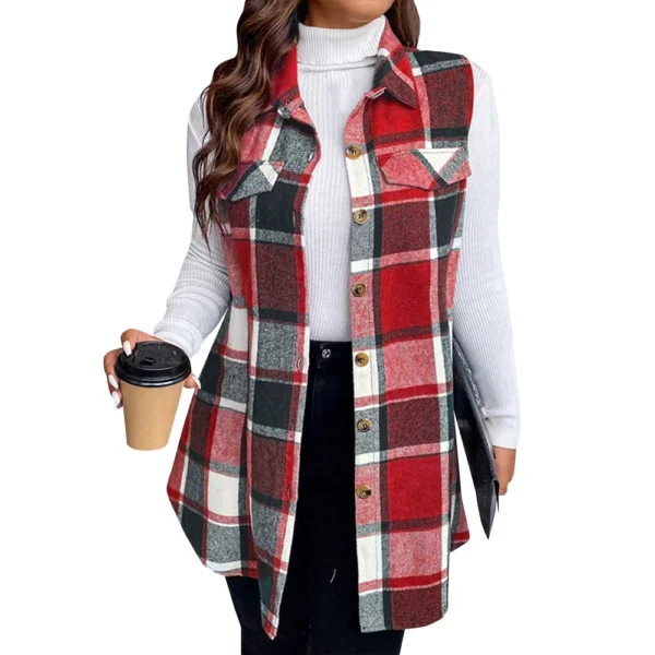 Women's Plaid Sleeveless Waistcoat Fashion Loose Women's Woolen Coat - Image 4