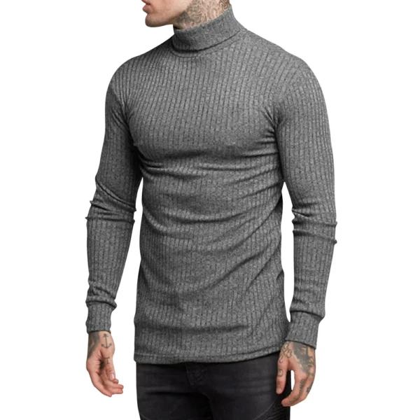 Men's Winter Solid Color Striped Casual Tops Long Sleeve Round Neck Sweatshirt - Image 16