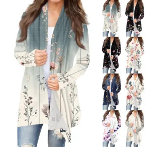 Women's Fashion Casual Vintage Floral Printed Mid-Length Cardigan Jacket