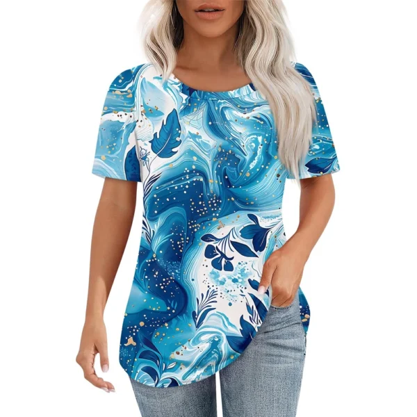 Women's Casual Fashion Printed Loose Daily Round Neck Short Sleeved T-Shirt - Image 14