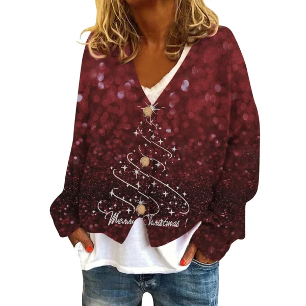 Women's Fashion Short Coat Casual Long Sleeve Printed Single Breasted Plush Top - Image 10