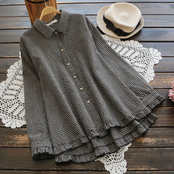 Loose cotton and linen on blouse shirt - Image 12