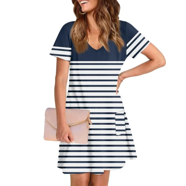 Women's Casual And Fashionable V-neck Short Sleeve Printing Mid Length Dress - Image 28