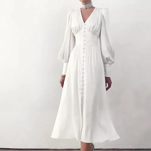 Women's long skirt V-neck buttons - Image 18