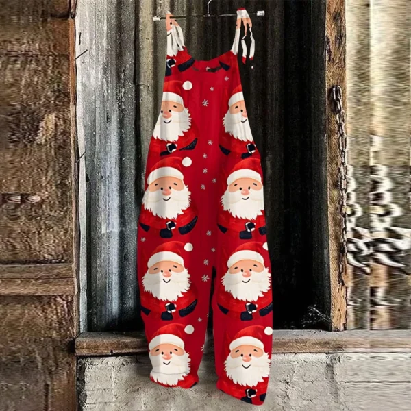 Women's Loose Print Casual Christmas Vintage Jumpsuit Shoulder Strap - Image 19