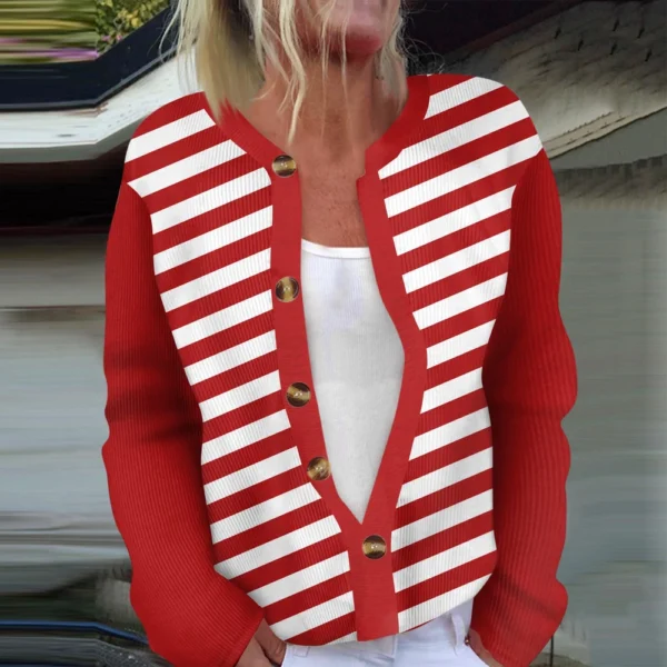 Women's Fashion Long Sleeve  Carnival Color Stripes Print Jacket Cardigan - Image 34