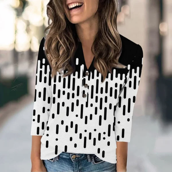 Women's Fashion Casual Loose 3/4 Sleeve Printed Round Neck Top - Image 39