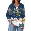 Women's Casual Half Zipper Lapel Christmas Printed Pullover Top Side Slit - Image 7