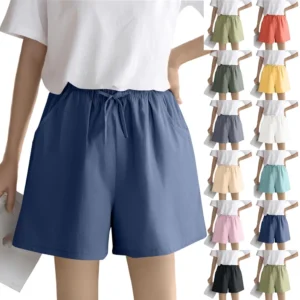 Women's Solid Color Linen Cotton Hemp Casual Sports Casual Shorts Pants.