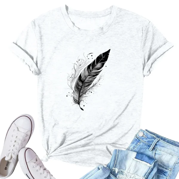 Women's Fashion Printed Casual Pleated Round Short Sleeve T-Shirt Top - Image 31