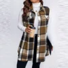 Women's Plaid Sleeveless Waistcoat Fashion Loose Women's Woolen Coat - Image 19