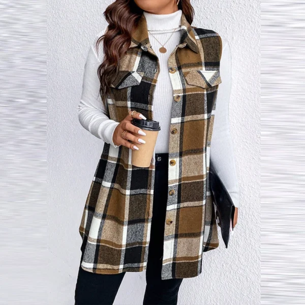 Women's Plaid Sleeveless Waistcoat Fashion Loose Women's Woolen Coat - Image 19