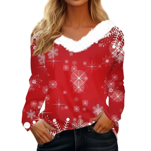 Long Sleeve Shirts For Women Cute Tops Christmas Prints Tees  Blouses Casual - Image 2