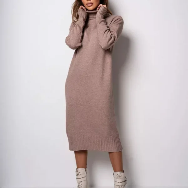 Women's Fall And Winter High Neck Loose Inner Solid Colour Thin Sweater Dress - Image 16