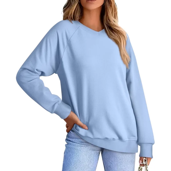 Women's Fashion Sweatshirt V-neck Long Sleeve Solid Color Casual Loose Pullover - Image 23