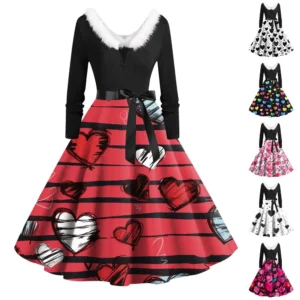 Women's Fashion Round Neck Casual Slim  Printed Long Sleeve Dresses