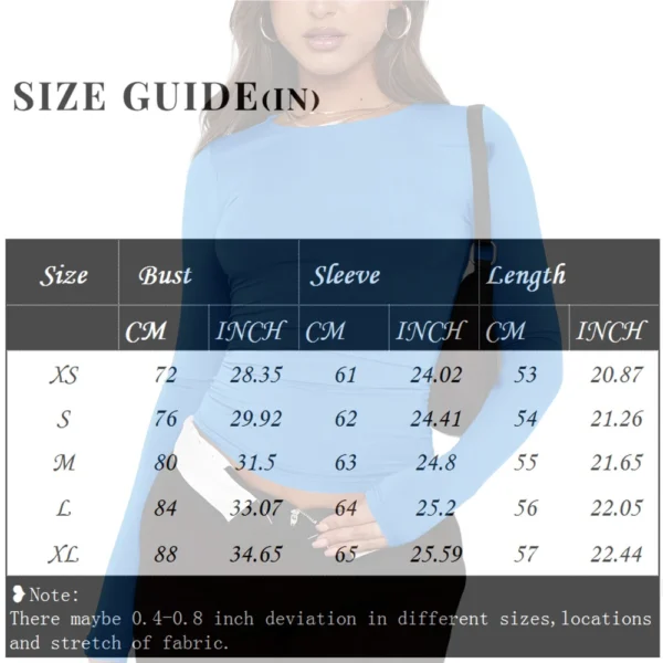 Women's Basic Long Sleeve Tops Slim Fit Stretchy Crew Neck T-Shirt Plain US - Image 2