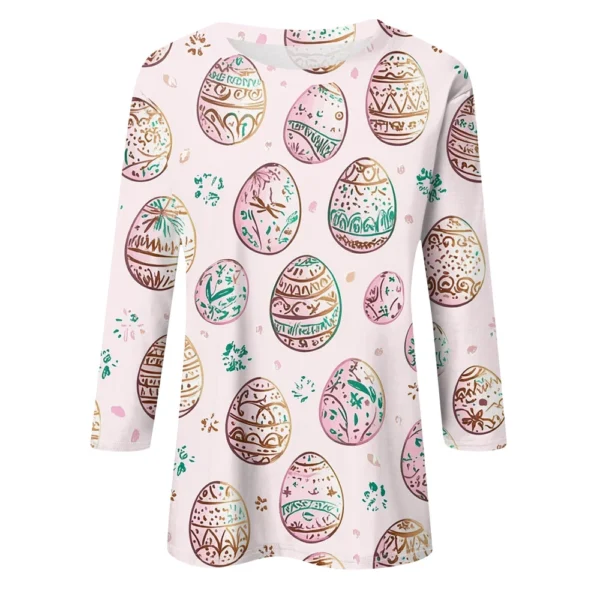 Women's Casual Fashion Easter Tops Plus Size Printed Basic 3/4 Sleeve Pullover - Image 9