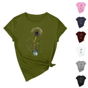 Women's Casual Printed Short Sleeved Round Neck Loose Daily Fashion T-Shirt