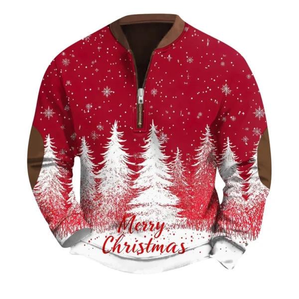 Men's Fashion Casual Half Zipper Neck Loose Long Sleeve Christmas Printed - Image 2