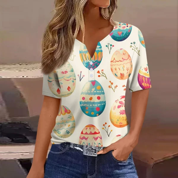 Women's T Shirt Print Button Short Sleeve Daily Weekend Fashion Basic V- Neck - Image 18
