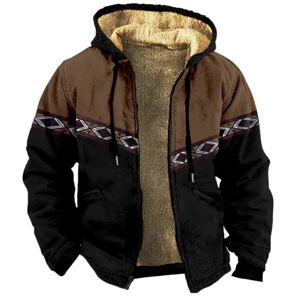 Men's Winter Print Jacket Men's Casual Trend Zipper Hooded Jacket - Image 3