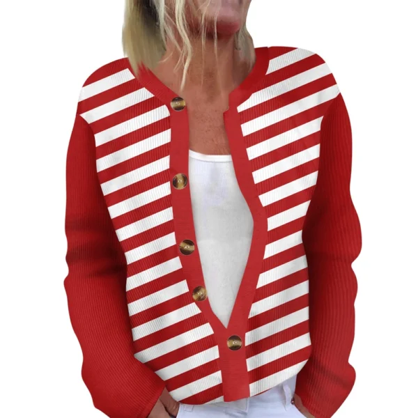 Women's Fashion Long Sleeve  Carnival Color Stripes Print Jacket Cardigan - Image 35