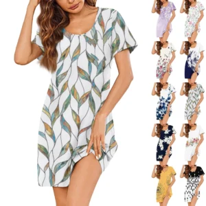 Womens Summer Dresses Short Sleeve Linen Casual T-Shirt Dresses Swing Beach