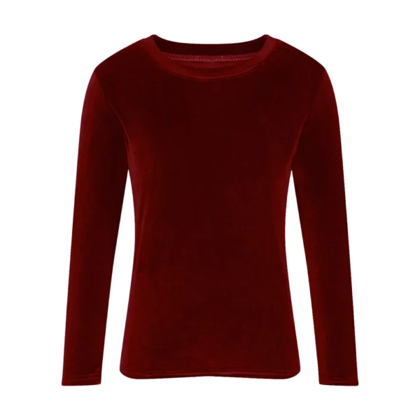 Women's Fashion Golden Velvet Solid Colour Round Neck Long Sleeve T-Shirt Top - Image 38