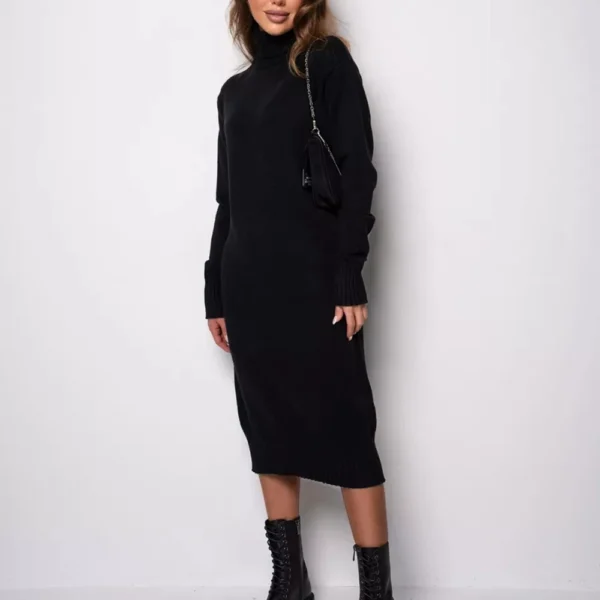Women's Fall And Winter High Neck Loose Inner Solid Colour Thin Sweater Dress - Image 13