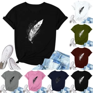 Women's Fashion Printed Casual Pleated Round Short Sleeve T-Shirt Top
