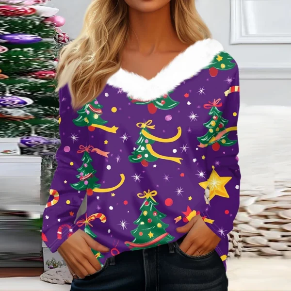 Long Sleeve Shirts For Women Cute Tops Christmas Prints Tees Blouses Casual - Image 28