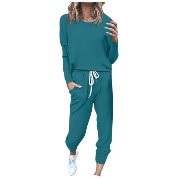 Women's Sportswear 2-piece Crewneck Jogger Sweatpants Yoga Workout Tracksuit Set - Image 38