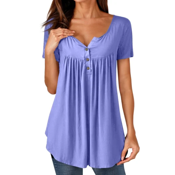 Women Tunic Tops Dressy Casual Summer Short Sleeve Shirts Loose Fit Pleated - Image 53