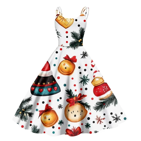 Women's Christmas Snowflake Print Sexy Slim Off Shoulder Punk Retro Dress - Image 6