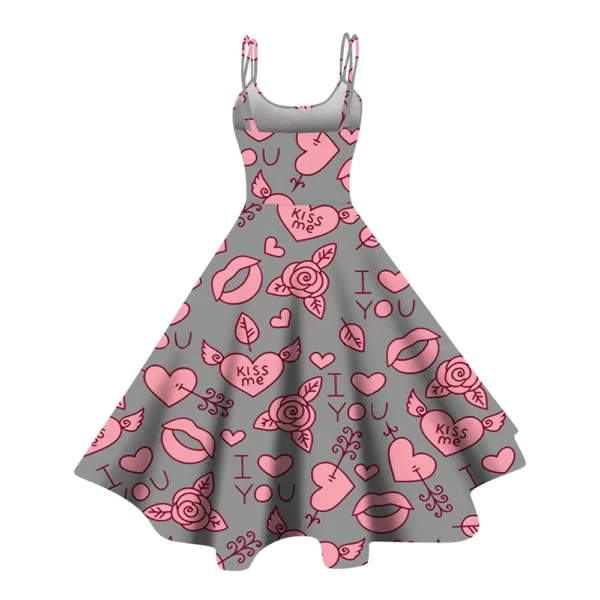 Christmas Ladies Casual Fashion Flower Print Sexy Off Shoulder Punk Retro Skirt - Image 12