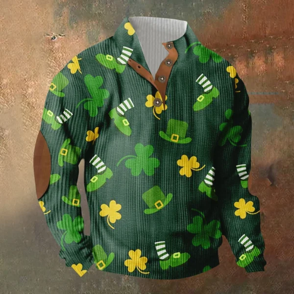 Knit Printed 3 Button - Corduroy Men's Standing Collar Pocket Sweatshirt - Image 37
