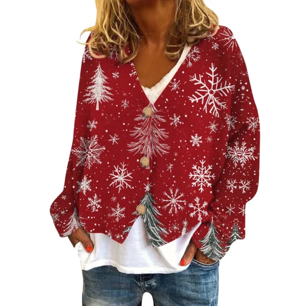 Women's Fashion Short Coat Casual Long Sleeve Printed Single Breasted Plush Top - Image 11