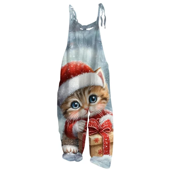 Women's Casual Christmas Shoulder Strap Print Loose Jumpsuit Vintage - Image 5