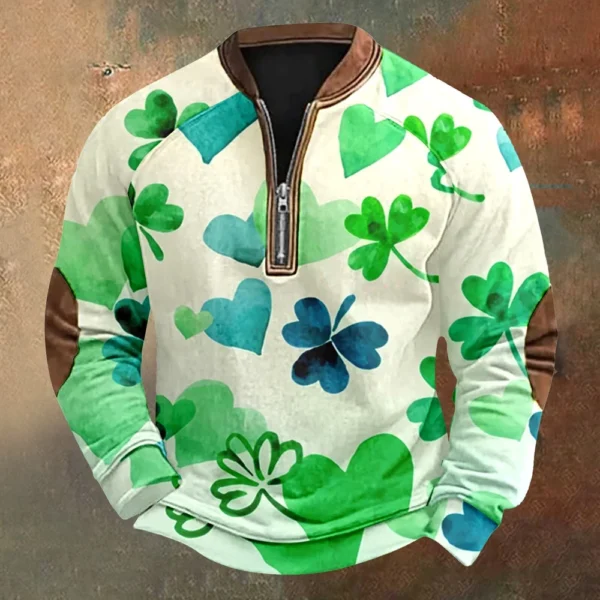 Men's St. Patrick's Day Vintage Casual Zip Sweatshirt Outdoor Casual Top - Image 19